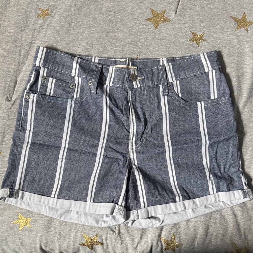 Levi's Blue and White Striped Jean Shorts